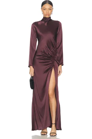 LAPOINTE Satin Bias Tab Slit Gown in - Burgundy. Size 0 (also in 2, 4).