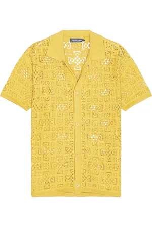 Frescobol Carioca Raul Crochet Cardigan Shirt in - Yellow. Size L (also in S, XL/1X).