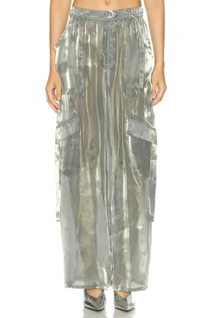 LAPOINTE Metallic Organza Utility Pocket Pant in - Metallic Silver. Size M (also in S, XS).