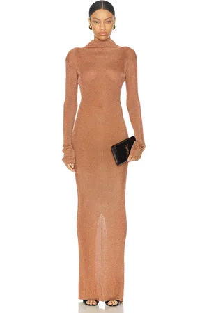 LAQUAN SMITH Long Sleeve Mock Neck Gown in - Metallic . Size L (also in M).