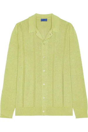 Saturdays NYC Jahmad Linen Long Sleeve Polo in - Green. Size L (also in M, XL/1X).