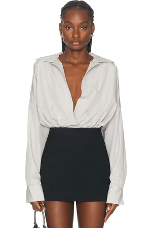 Norma Kamali Super Oversized Boyfriend Shirt Bodysuit in - Ivory. Size L (also in M, S, XL).