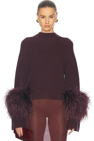 LAPOINTE Merino Mock Neck Feathers Sweater in - Burgundy. Size L (also in ).