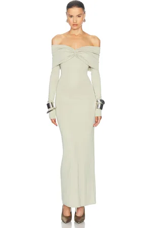 Helsa Matte Jersey Off Shoulder Maxi Dress in - Sage. Size M (also in S, XS, XXS).