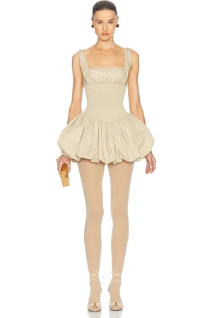 Helsa Rib Mix Puffy Mini Dress in - Beige. Size L (also in M, S, XL, XS).