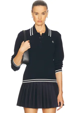 Sporty & Rich Cable Knit Polo Sweater in - Navy. Size L (also in ).