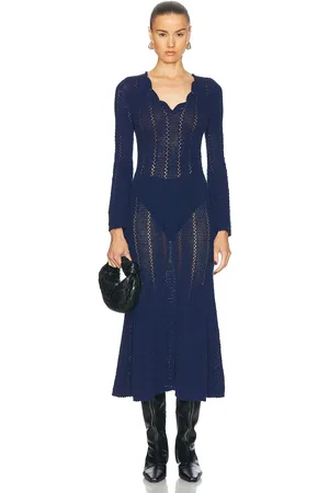 Escvdo Nani V Neck Midi Dress in - Blue. Size L (also in M, S, XS).