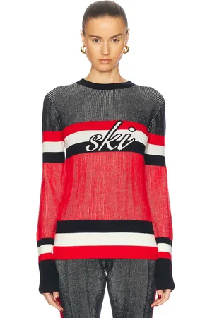Perfect Moment Evie Sweater in Dark Charcoal Blue Red & Snow White - Red. Size L (also in XS, S, M).
