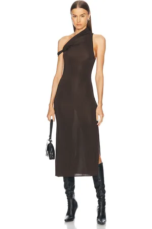Courrèges Twist Check Jersey Long Dress in - Chocolate. Size 36 (also in 40).