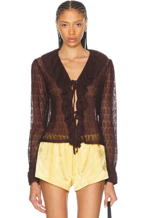 BODE Lace Flounce Blouse in - Brown. Size L (also in XS).