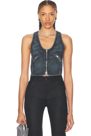 Alexander Wang Hotfix Crystal Moto Vest in - Denim-Dark. Size L (also in M, XS).
