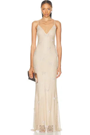 LOVESHACKFANCY Berisa Dress in - Metallic Neutral. Size M (also in S).