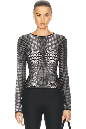 Marine Serre Moon Skin Jacquard Knit Fitted Sweater in - Grey. Size L (also in S, XS).