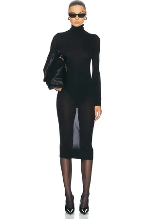 Saint Laurent Long Sleeve Midi Dress in - Black. Size XS (also in ).