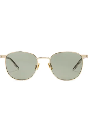 Saint Laurent Circular Sunglasses in Gold Crystal & Green - Metallic Gold. Size all.