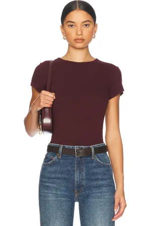 SABLYN Yael Cropped Crewneck Baby Tee in - Burgundy. Size L (also in M, XS).