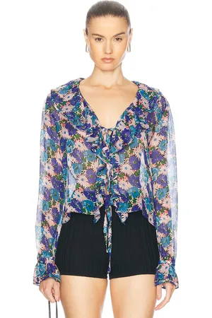BODE Daisy Blouse in - Blue. Size L (also in M, S, XS).