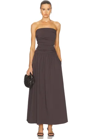 St Agni Gathered Strapless Tie Back Dress in - Chocolate. Size L (also in ).