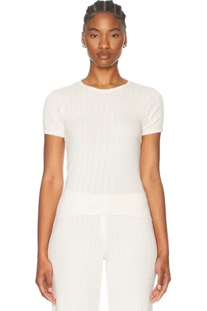 Leset Pointelle Slim Fit Tee in - Blush. Size L (also in XL).