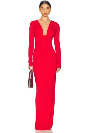 Helsa Jersey Deep V Maxi Dress in - Red. Size L (also in M, S, XL).