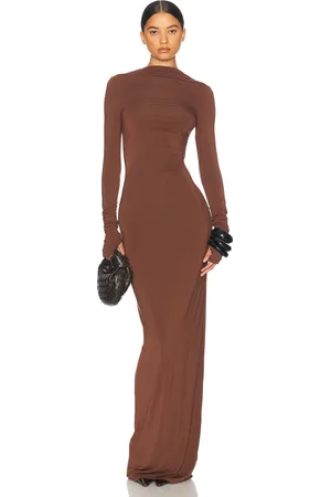 Helsa Jersey Backless Maxi Dress in - Chocolate. Size L (also in XL).