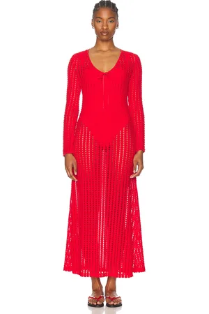 Simkhai Elton Keyhole Midi Dress in - Red. Size L (also in M, S, XS).