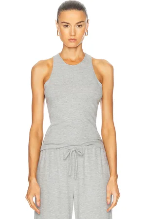 Leset Lauren High Neck Tank Top in - Grey. Size L (also in M, S, XL, XS).