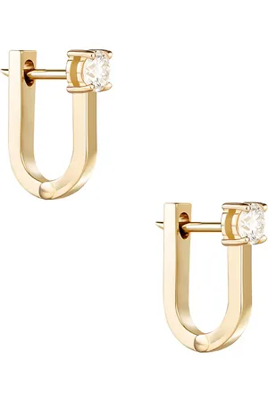 Melissa Kaye Aria U Huggie Hoop Earrings in - Metallic Gold. Size all.