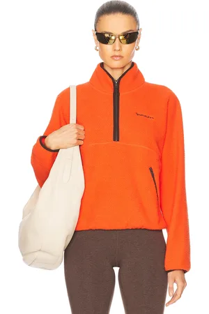 Sporty & Rich Serif Logo Sherpa Quarter Zip Sweater in - Red. Size XS (also in ).