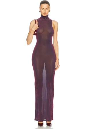 PRISCAVera Turtleneck Maxi Dress in - Burgundy. Size L (also in M, S).