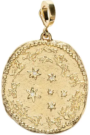 Azlee Zodiac Large Diamond Coin Charm in - Metallic Gold. Size all.