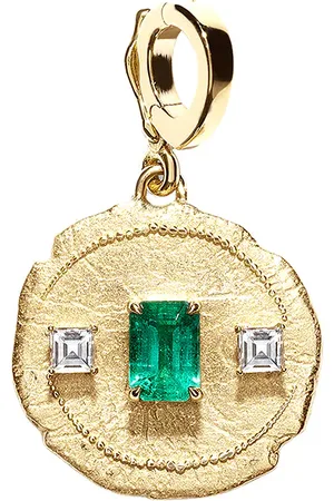 Azlee Trio Small Emerald Coin Charm in - Metallic Gold. Size all.