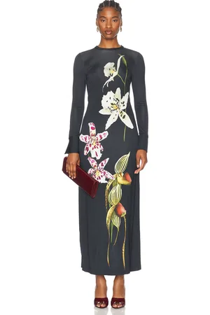 Oscar de la Renta Long Sleeve Maxi Dress in - Navy. Size 2 (also in 6).