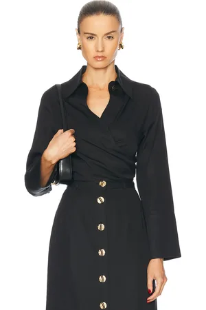 Matthew Bruch Collared Long Sleeve Wrap Top in - Black. Size 6 (also in 8).