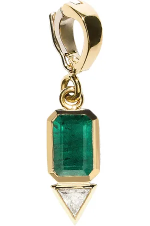 Azlee Emerald & Trillion Diamond Charm in 18k Yellow Gold Emerald & Diamond - Metallic Gold. Size all.