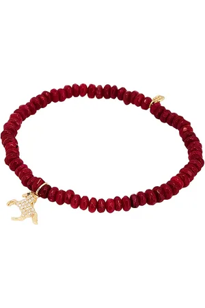 Sydney Evan Small Horse Charm Jade Rondelle Bracelet in Yellow Gold Diamond & Golden Moonstone Bead - Metallic Gold. Size all.