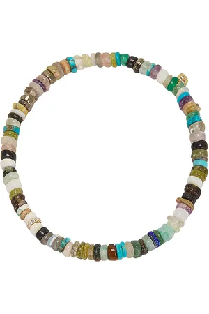 Sydney Evan Small Cocktail Eternity Bracelet in Yellow Gold Diamond & Rainbow Heishi Bead - Green. Size all.