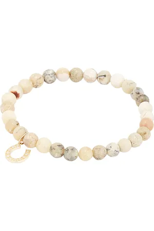 Sydney Evan Horseshoe Charm African Opal Beaded Bracelet in Yellow Gold Diamond & African Opal Bead - Metallic Gold. Size all.