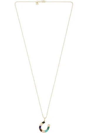 Sydney Evan Mosaic Horseshoe Charm Necklace in - Metallic Gold. Size all.