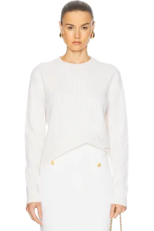 ENZA COSTA Powder Cashmere Cable Knit Crewneck Sweater in - Cream. Size M (also in XS, S).