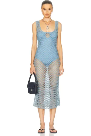 Escvdo Illapa Crochet Midi Dress in - Baby Blue. Size L (also in M, S, XS).