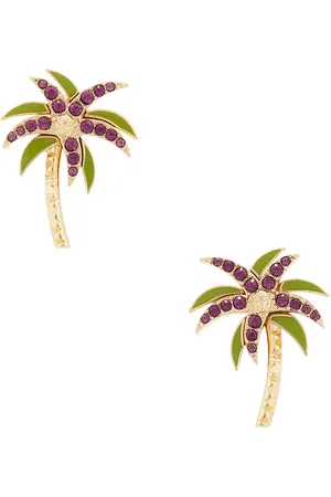 VERSACE Palm Earrings in Gold Purple & Green - Metallic Gold. Size all.
