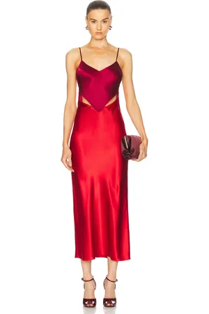 FLEUR DU MAL Silk Zipper Maxi Slip Dress in - Red. Size M (also in S, XS).