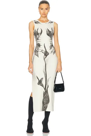 Jean Paul Gaultier Flower Body Morphing Mariniere Long Dress in White Grey & Black - White. Size XL (also in XXS, XS).