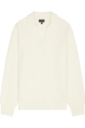 CLUB MONACO Open Collar Rib Sweater in - Cream. Size L (also in XL/1X).