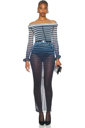 Jean Paul Gaultier 3d Collar And Cuff Long Dress in Black Navy & Light Blue - Blue. Size L (also in XS, S, M).