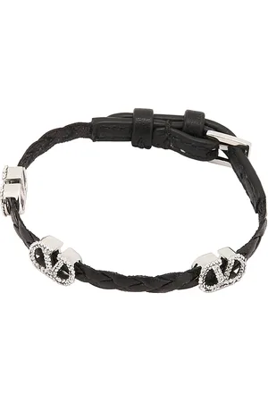 VALENTINO GARAVANI V Logo Signature Leather Bracelet in - Black. Size all.