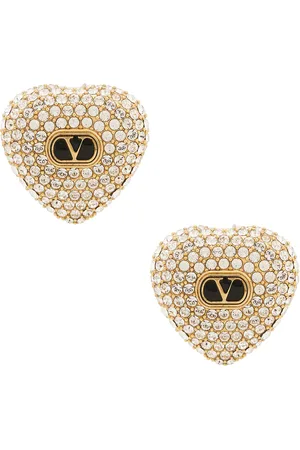 VALENTINO GARAVANI Cuore XS Earrings in Oro Nero & Crystal - Metallic Gold. Size all.
