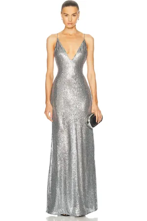 Ilkyaz Ozel Claudie Gown in - Metallic Silver. Size 34 (also in 36, 38, 40).