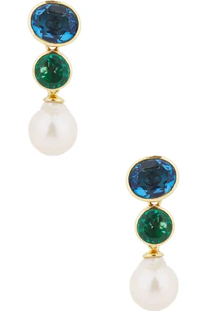 VALÉRE Rise Earrings in 22k Gold Plated Blue Sapphire Quartz Green Emerald Quartz & Pearl - Blue. Size all.